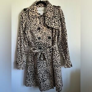 Kling Belt Trench Coat Lightweight Fall Jacket - Cheetah Leopard Print - XL